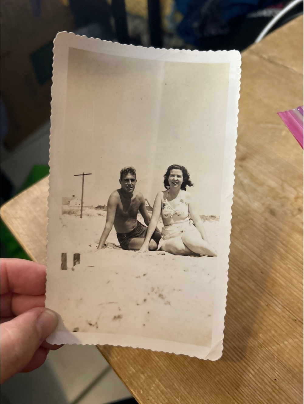 Vintage photograph of a young couple at the beach